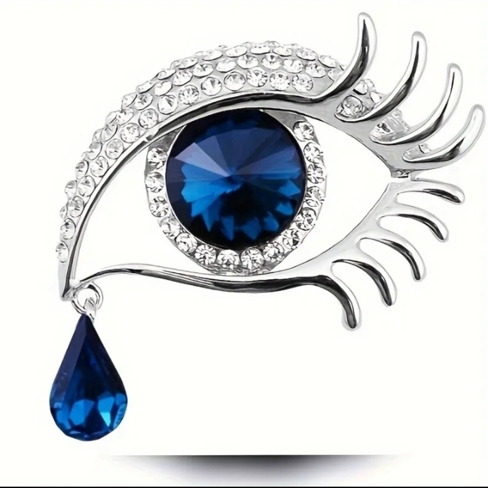 Silvertone Blue Eye Brooch - Picture 1 of 7